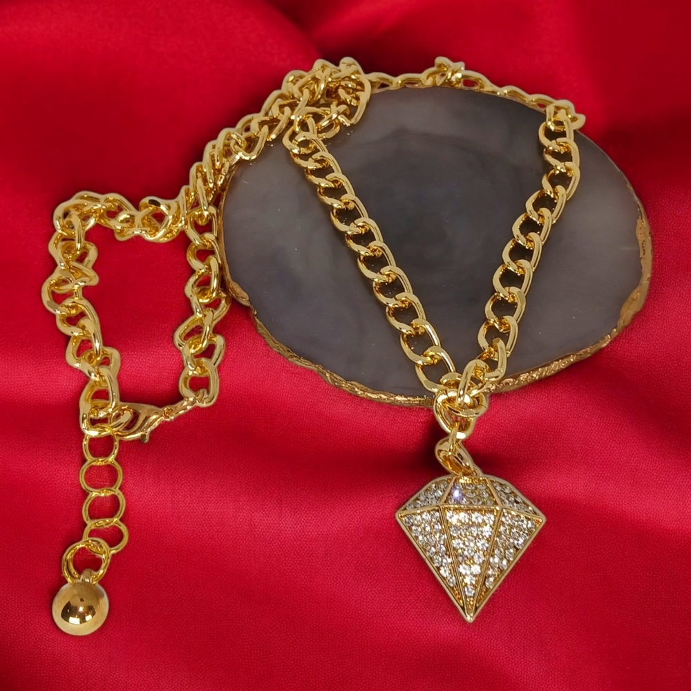 Chunky Cuban Chain Necklace Iced Out Diamond Pendant Luxe Glam Hip Hop Bling